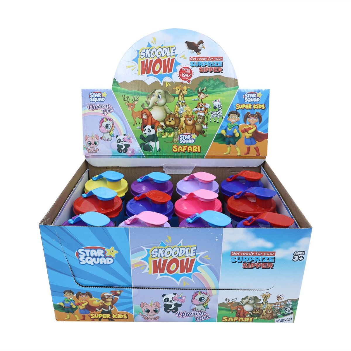 Skoodle Set Of 12 Star Squad Tumbler Sipper Cup, Cute Water Bottle With Lid, Food Grade Plastic, Leak Proof, Bpa Free, 300Ml With Surprise Gift Inside.