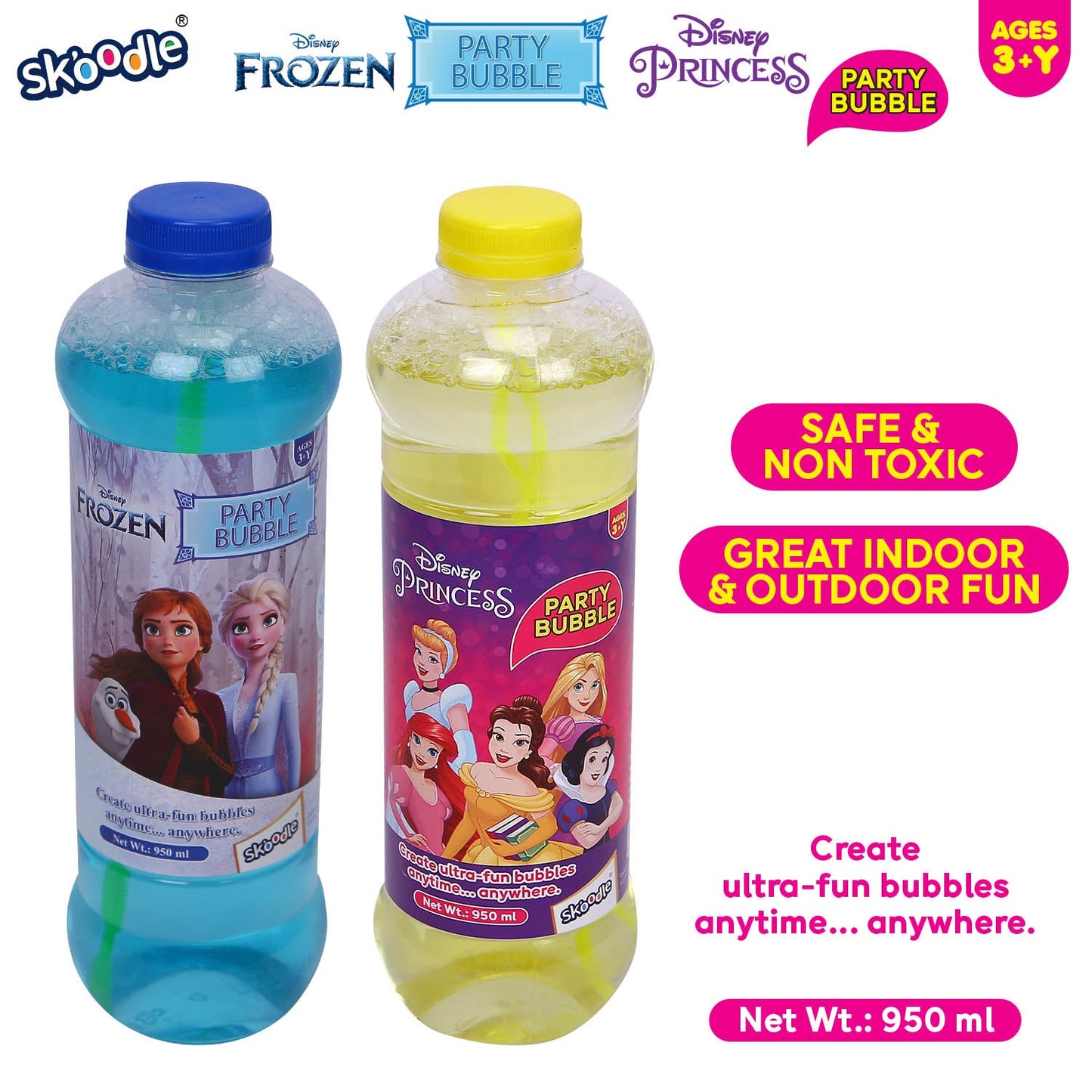 Disney Frozen & Princess Party 950ml Bubble Solution (Pack Of 2)