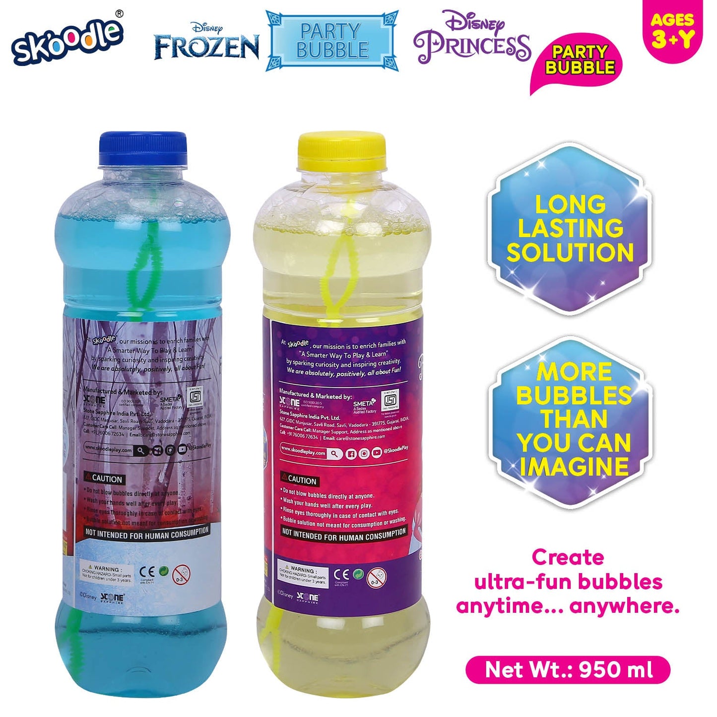 Disney Frozen & Princess Party 950ml Bubble Solution (Pack Of 2)