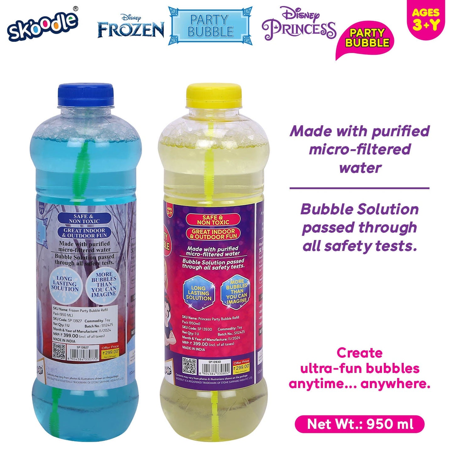 Disney Frozen & Princess Party 950ml Bubble Solution (Pack Of 2)
