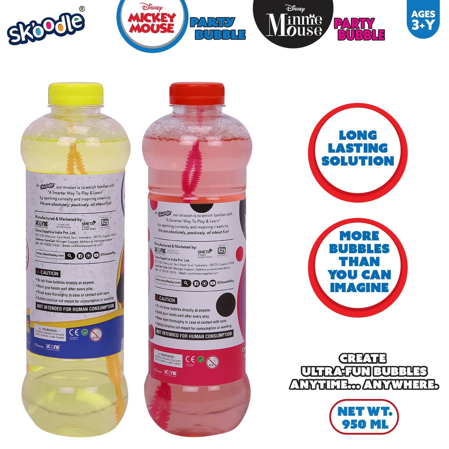 Disney Mickey & Minnie Party 950ml Bubble Solution (Pack Of 2)