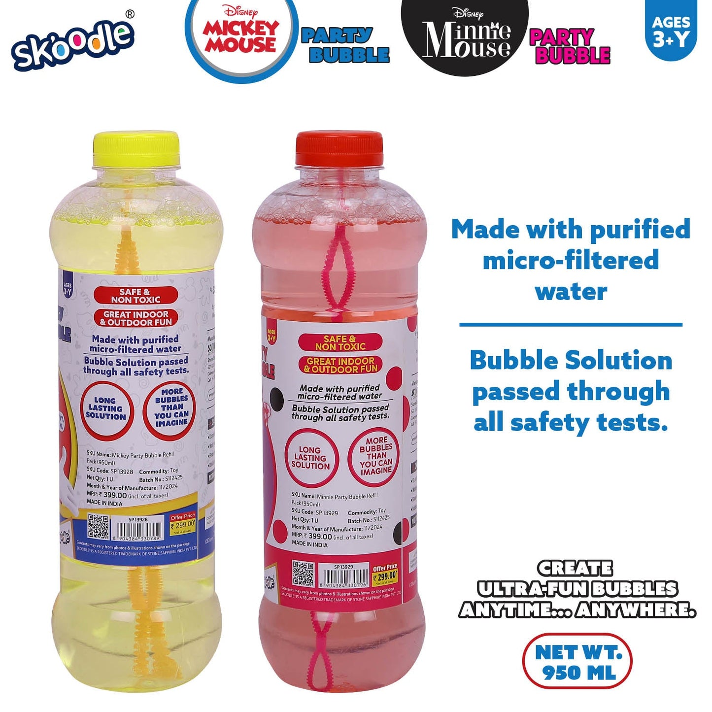 Disney Mickey & Minnie Party 950ml Bubble Solution (Pack Of 2)