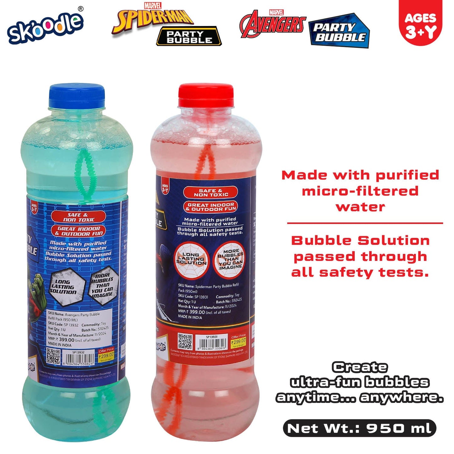 Marvel Avengers & Spiderman Party 950ml Bubble Solution (Pack Of 2)