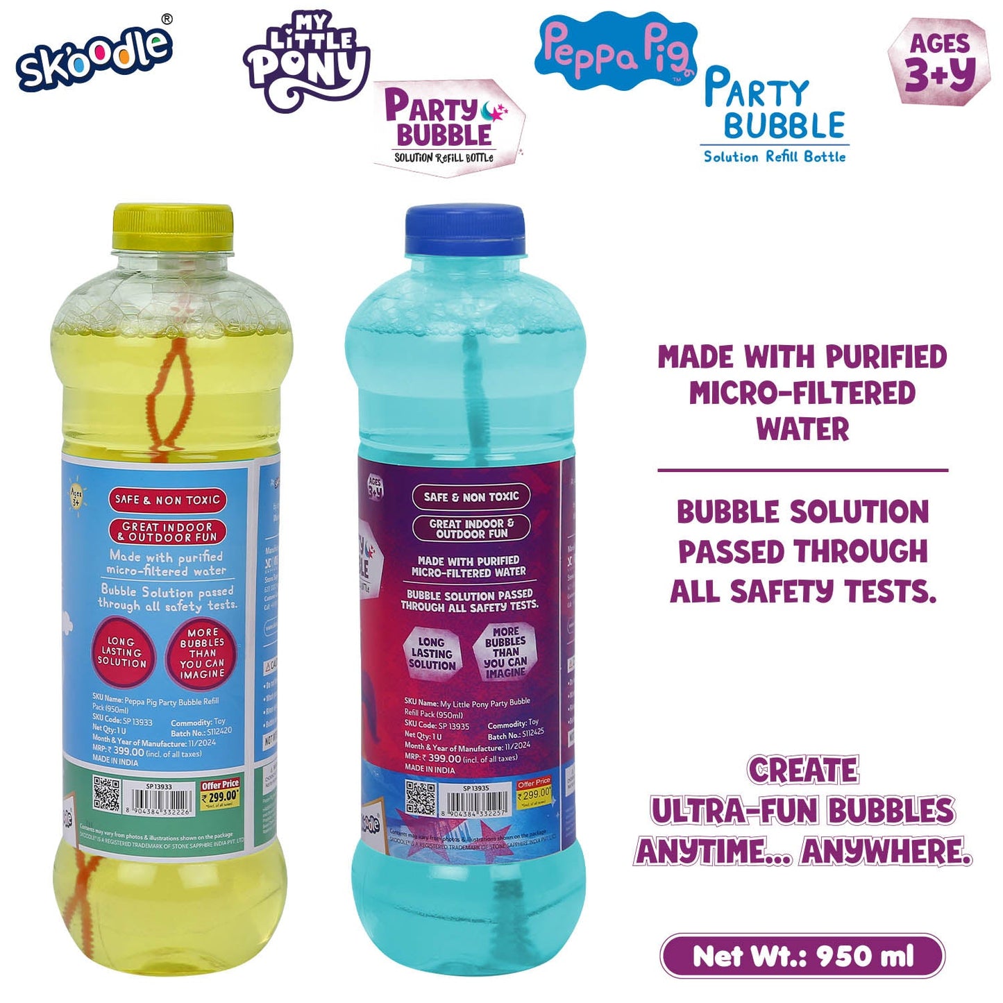 Assorted Toons My Little Pony & Peppa Pig Party 950Ml Bubble Solution (Pack Of 2)
