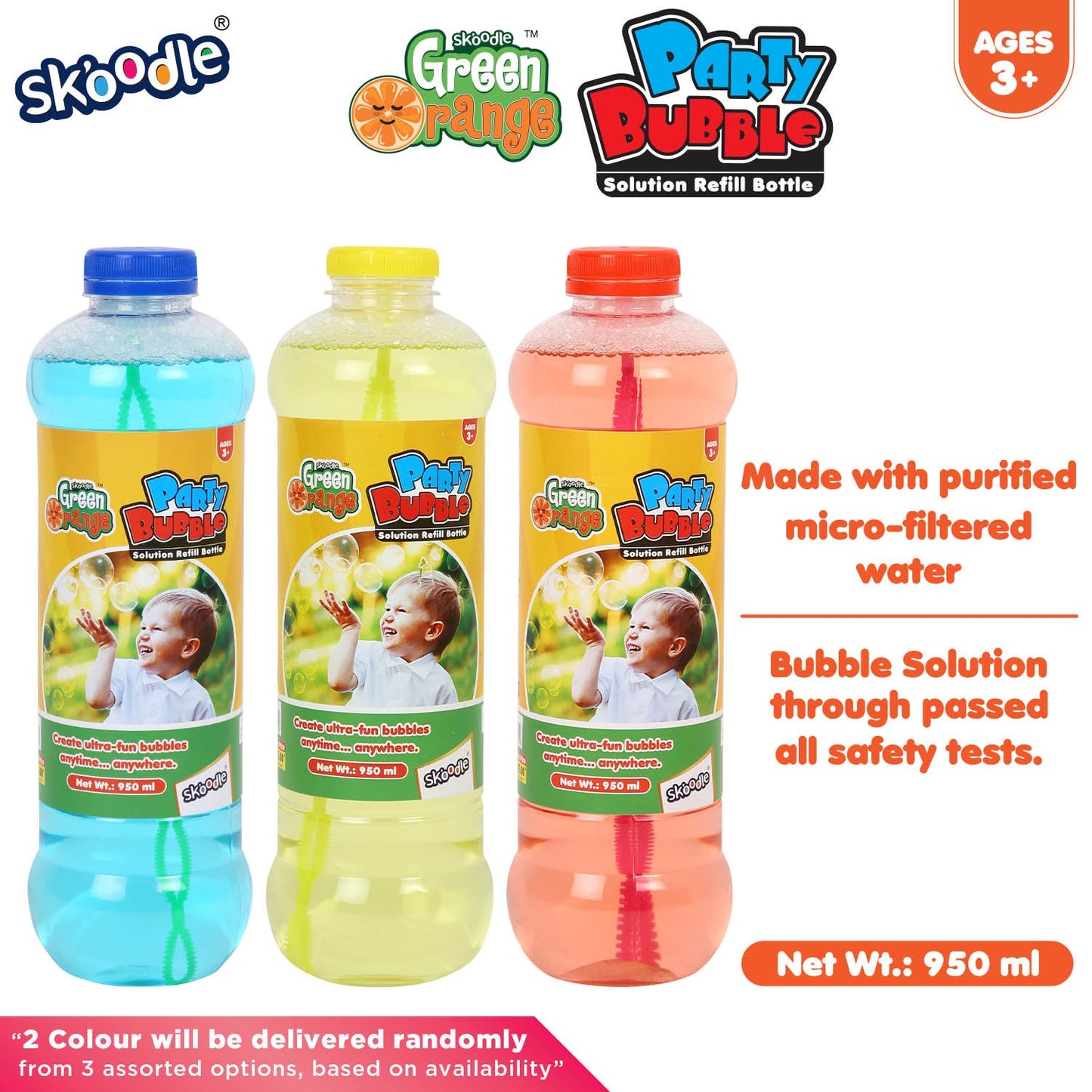 Skoodle Green Orange Party 950ml Bubble Solution (Pack Of 2)