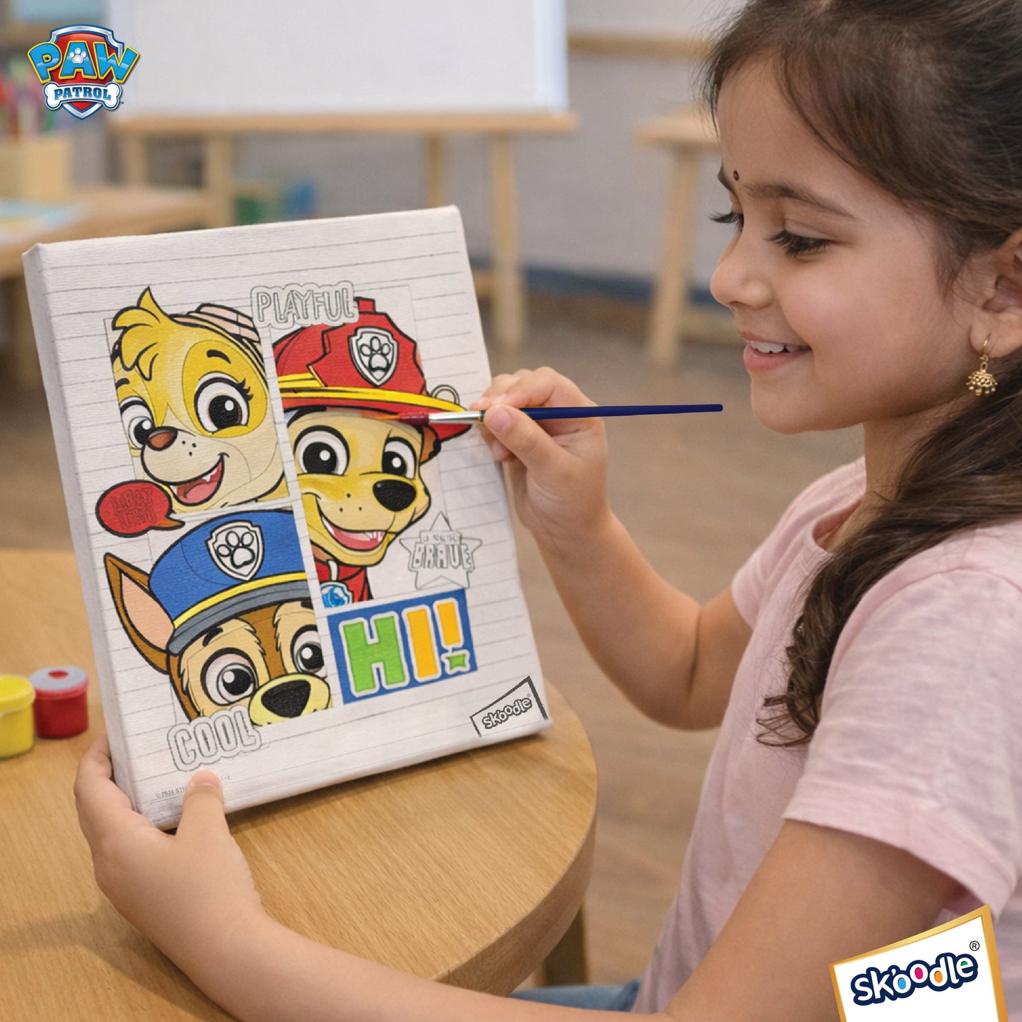 Set of 4 Colour Me Canvas Kit of Disney Princess, Paw Patrol, Minnie, My Little Pony, 4 Canvas, 6x8 Inch, 6 Tempera Colours, Brush and Palette with Each Canvas, Ages 3+ Years