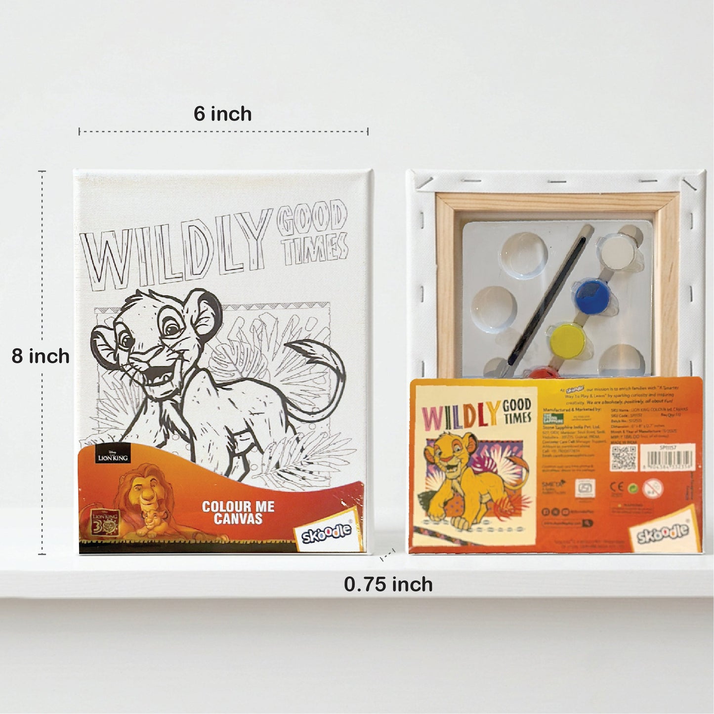 Set of 4 Colour Me Canvas Painting Kit of Disney Mickey Mouse, Lion King, Spiderman & Avengers, 6x8 in, 4 Canvas with Tempera Colours, Brush & Palette, Age 3Y+