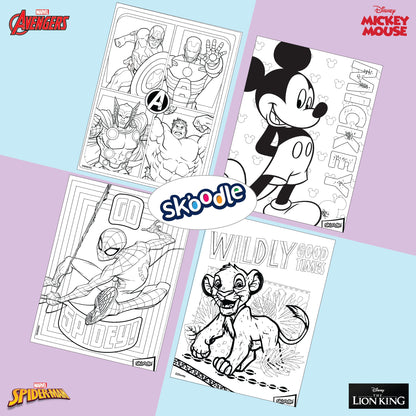Set of 4 Colour Me Canvas Painting Kit of Disney Mickey Mouse, Lion King, Spiderman & Avengers, 6x8 in, 4 Canvas with Tempera Colours, Brush & Palette, Age 3Y+