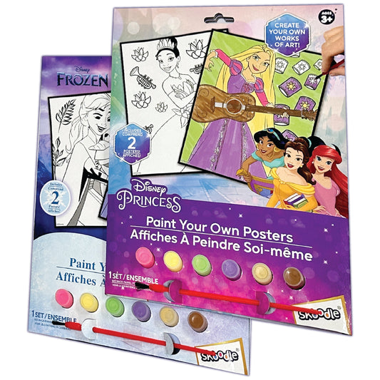 Disney Princess & Frozen Paint Your Own Poster, Ages 3+, 4 Posters, 12 Water-Based Paints, 2 Brushes, 25x20 cm