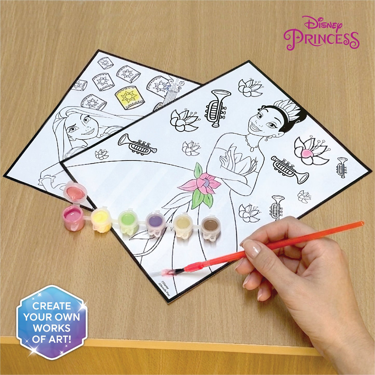 Disney Princess & Frozen Paint Your Own Poster, Ages 3+, 4 Posters, 12 Water-Based Paints, 2 Brushes, 25x20 cm