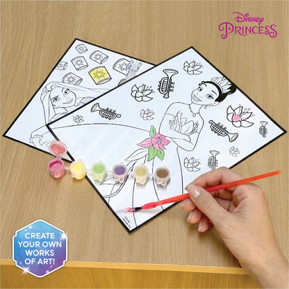 Disney Princess & Frozen Paint Your Own Poster, Ages 3+, 4 Posters, 12 Water-Based Paints, 2 Brushes, 25x20 cm