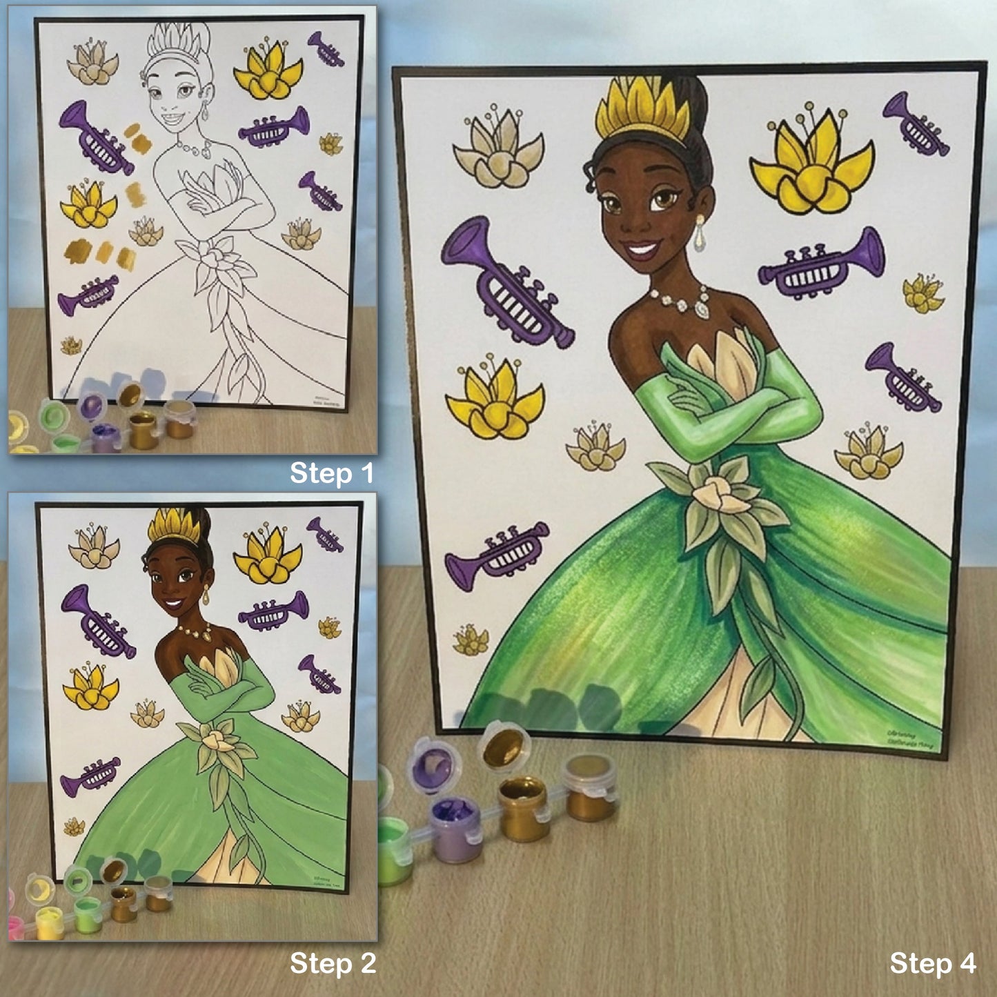 Disney Princess & Frozen Paint Your Own Poster, Ages 3+, 4 Posters, 12 Water-Based Paints, 2 Brushes, 25x20 cm