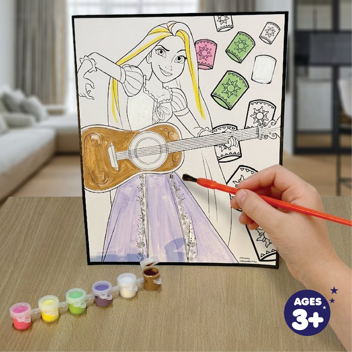 Disney Princess & Frozen Paint Your Own Poster, Ages 3+, 4 Posters, 12 Water-Based Paints, 2 Brushes, 25x20 cm