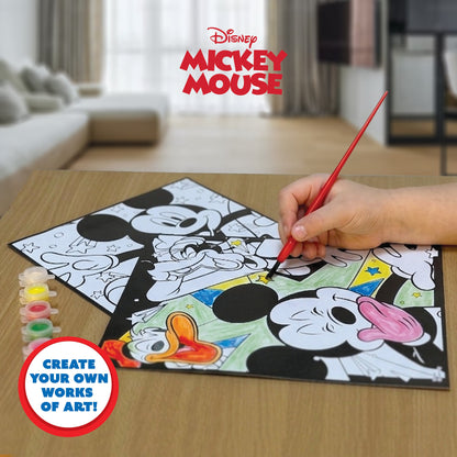 Disney Mickey & Minnie Paint Your Own Poster Kit, 4 Posters, 12 Water-Based Paints, 2 Brushes, Ages 3+