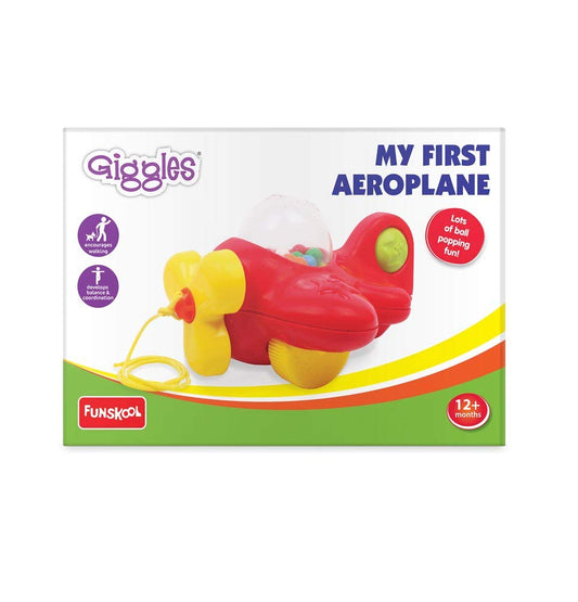 Funskool Giggles My First Aeroplane Pull Along Toy | Ball Popping Activity Toy for Toddlers | Encourages Walking | 12+ Months