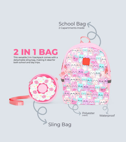 Pink Cat Backpack Two-in-One – Detachable Sling Bag & 3D Design | TYKLE