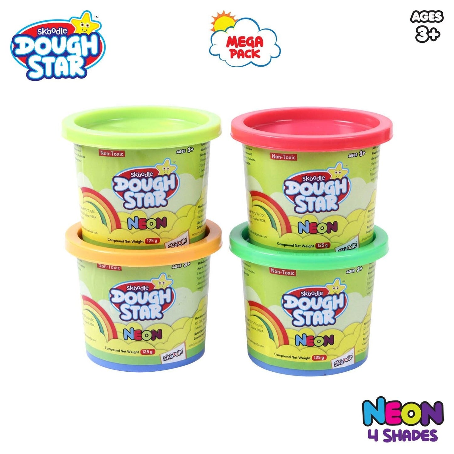 Skoodle Dough Star Mega 125 Gm - Pack Of Neon