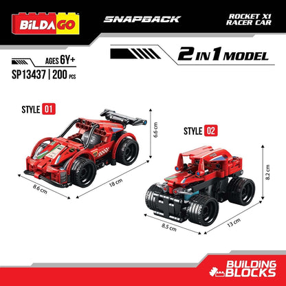 Bildago Snapback Racers - Rocket X1 (SP13437) - Pull back Racer Car (200 Pcs)