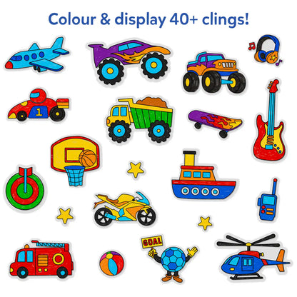 Color Clingz: Cars, Sports, Dinos & More! | Mess-Free Reusable Static Stickers | Gifts for Ages 3-7