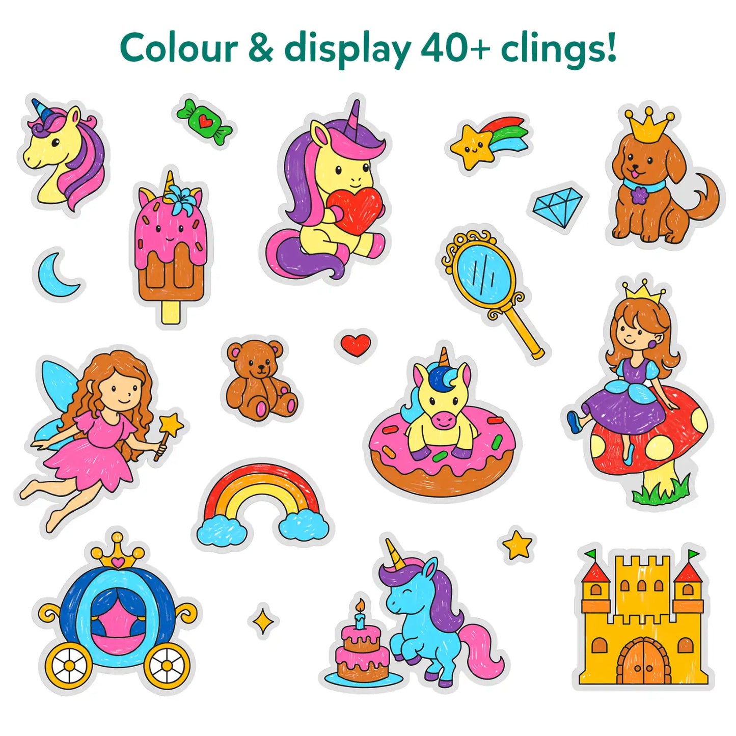 Color Clingz: Unicorns & Princesses | Mess-Free Reusable Static Stickers | Gifts for Girls Ages 3-7