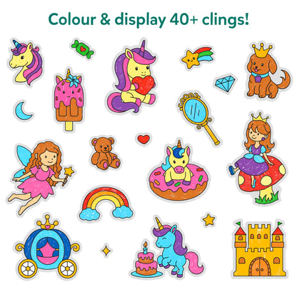 Color Clingz: Unicorns & Princesses | Mess-Free Reusable Static Stickers | Gifts for Girls Ages 3-7