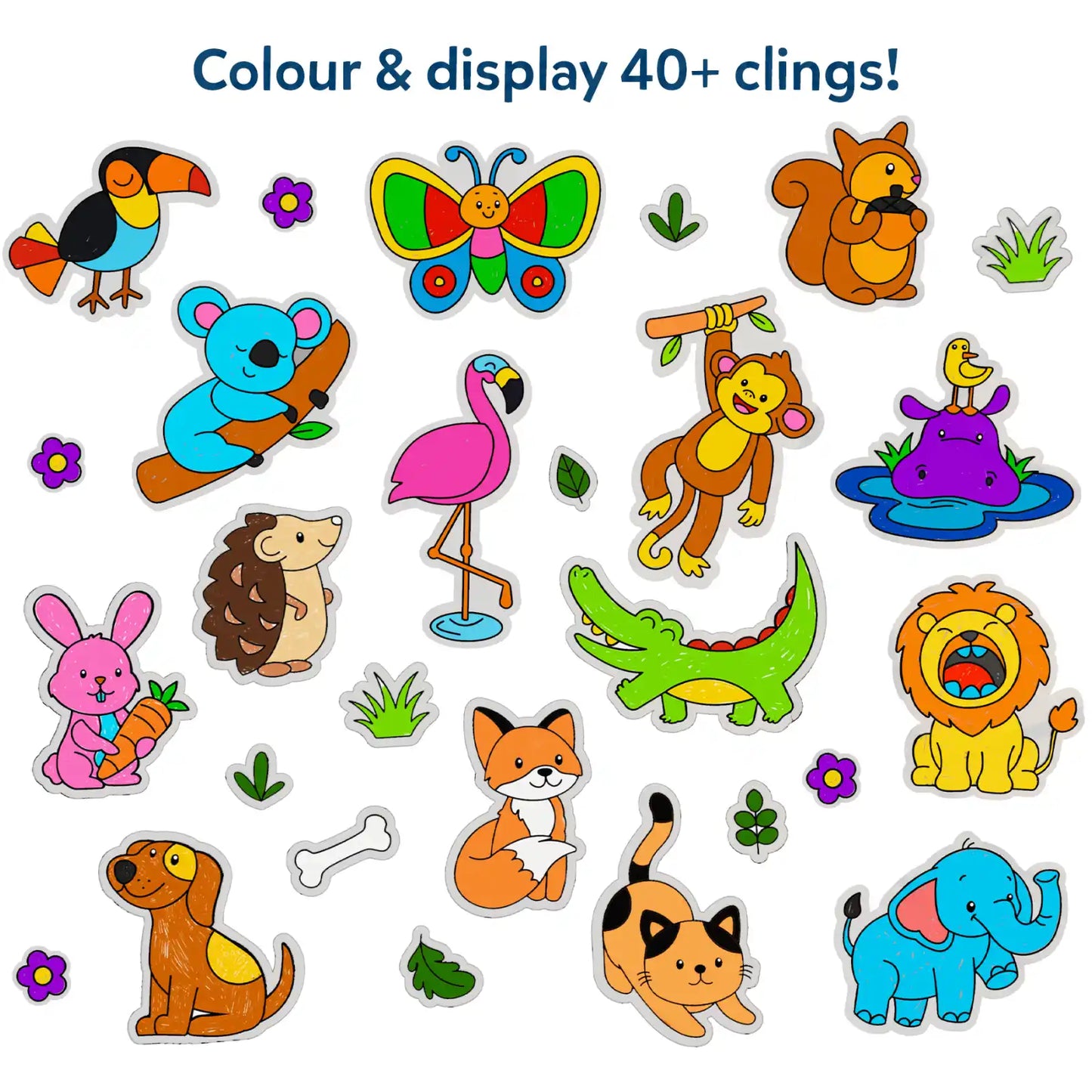 Color Clingz: Amazing Animals | Mess-Free Reusable Static Stickers | Gifts for Ages 3-7