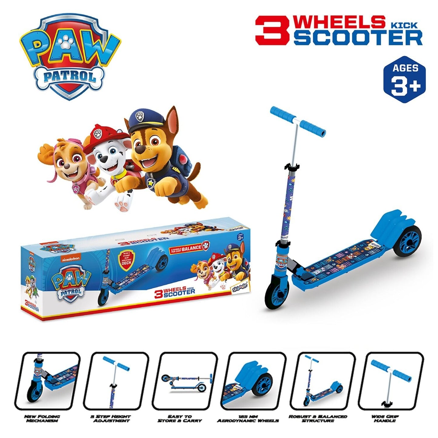 Skoodle Paw Patrol 3 Wheels Kick Scooter (Dark Blue)