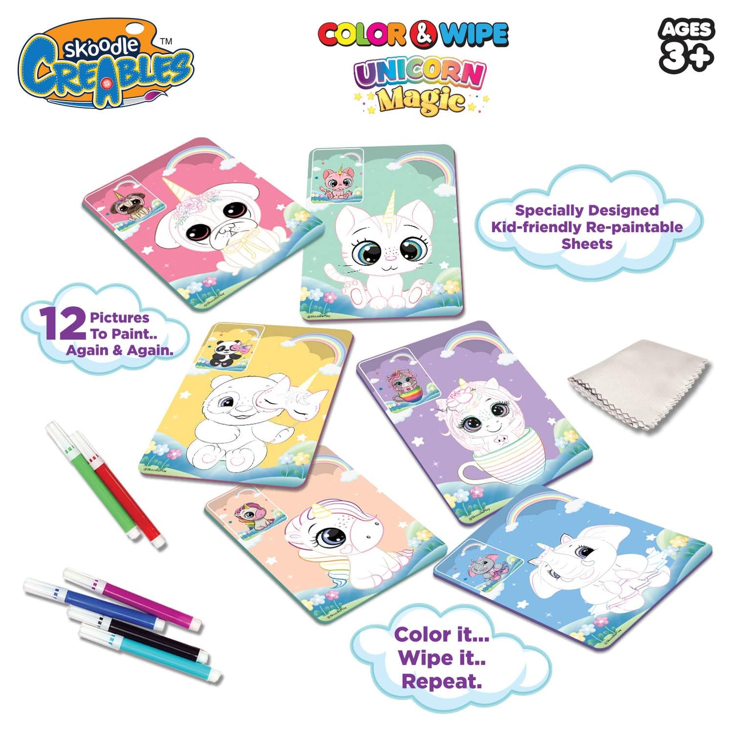 Skoodle Unicorn Colour & Wipe Set