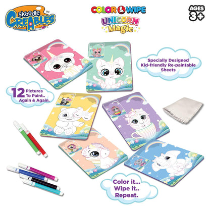 Skoodle Unicorn Colour & Wipe Set