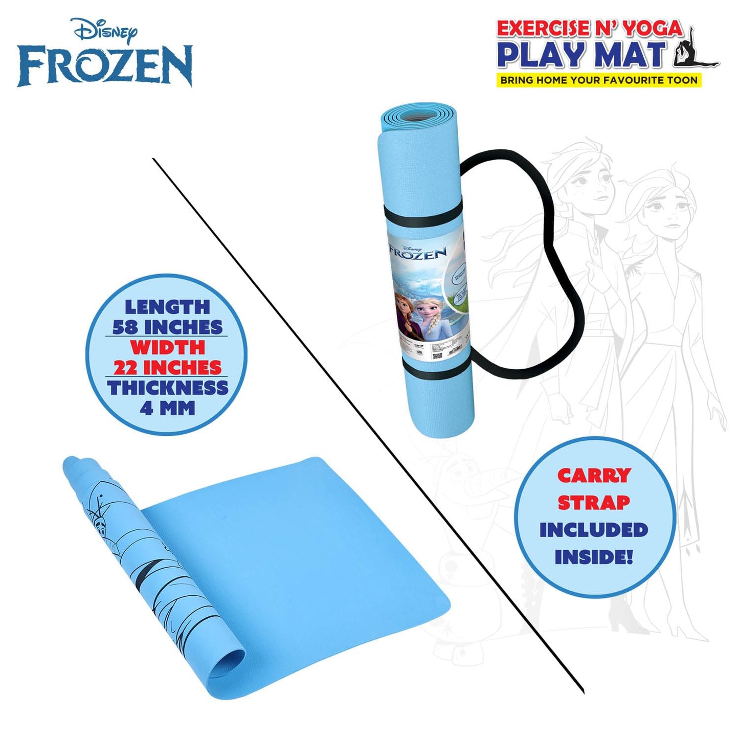 Disney Frozen Kids Yoga & Exercise Mat (22" X 58" X 0.4 Cm) - In 2 Assorted Colours