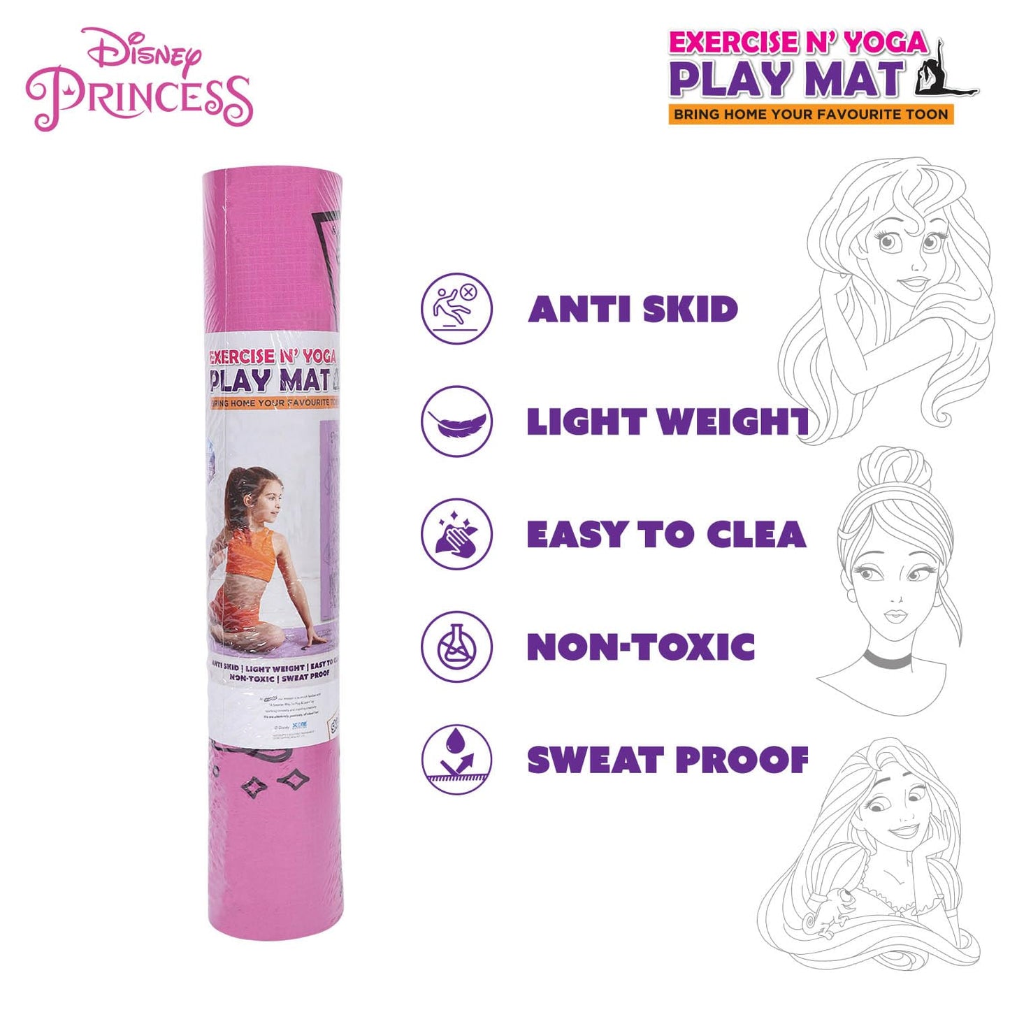 Disney Princess Yoga & Exercise Mat (22" X 58" X 0.4 Cm) - In 2 Assorted Colours