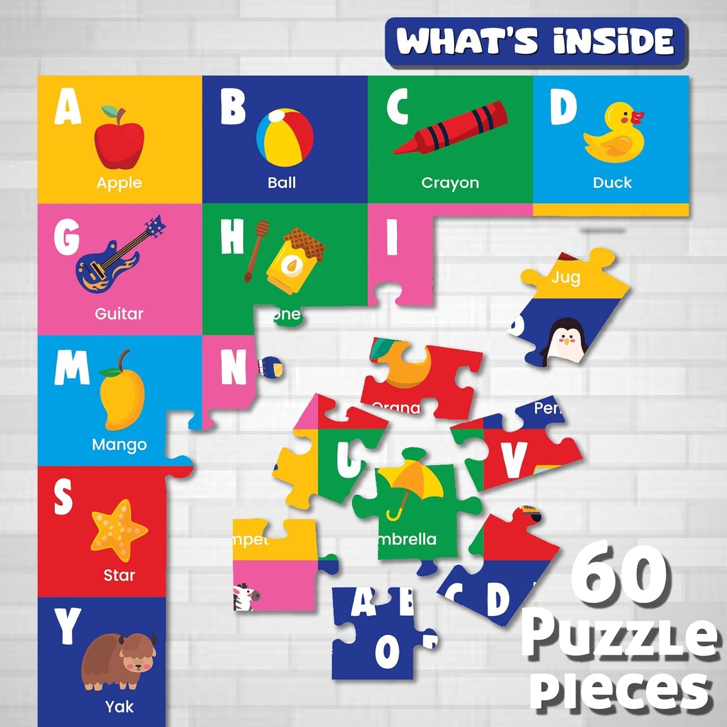 Funskool Play & Learn Alphabet Puzzle | 60-Piece Educational Learning Toy for Kids | Age 3+ Years
