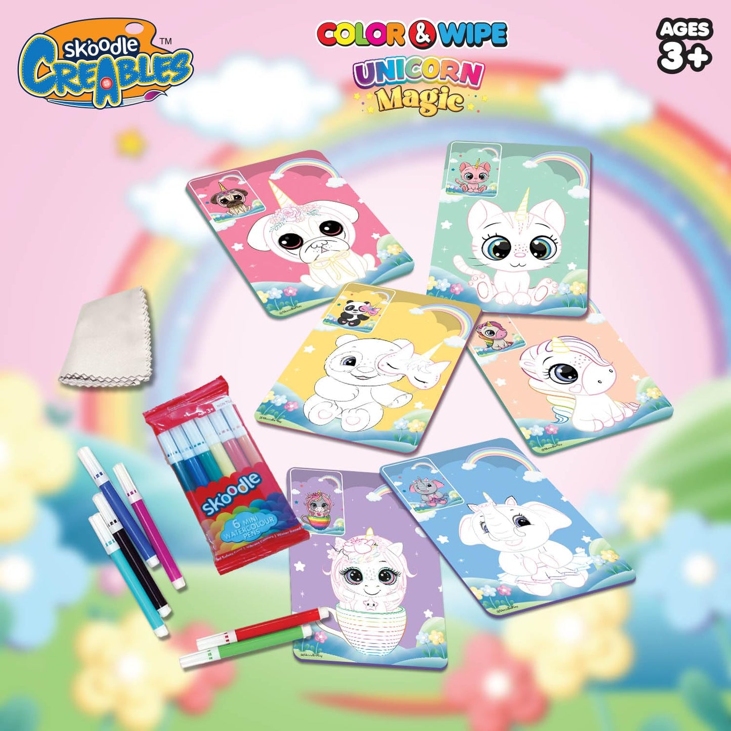 Skoodle Unicorn Colour & Wipe Set