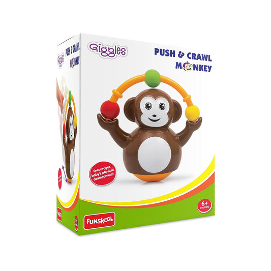Funskool Giggles Push N Crawl Monkey Toy for Babies | Crawling & Activity Learning Toy | Multicolour | 6+ Months