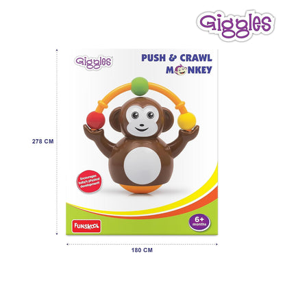 Funskool Giggles Push N Crawl Monkey Toy for Babies | Crawling & Activity Learning Toy | Multicolour | 6+ Months