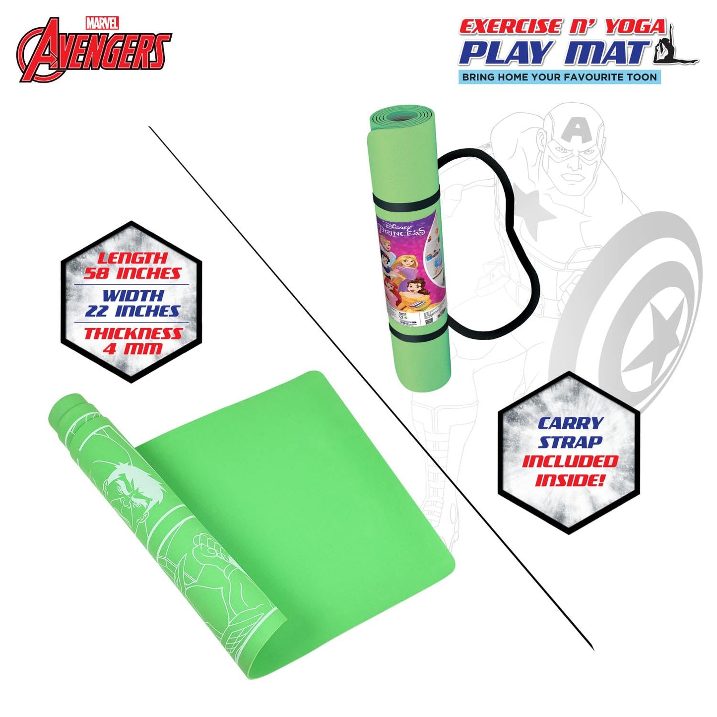 Marvel Avengers1 Kids Yoga & Exercise Mat (22" X 58" X 0.4 Cm)