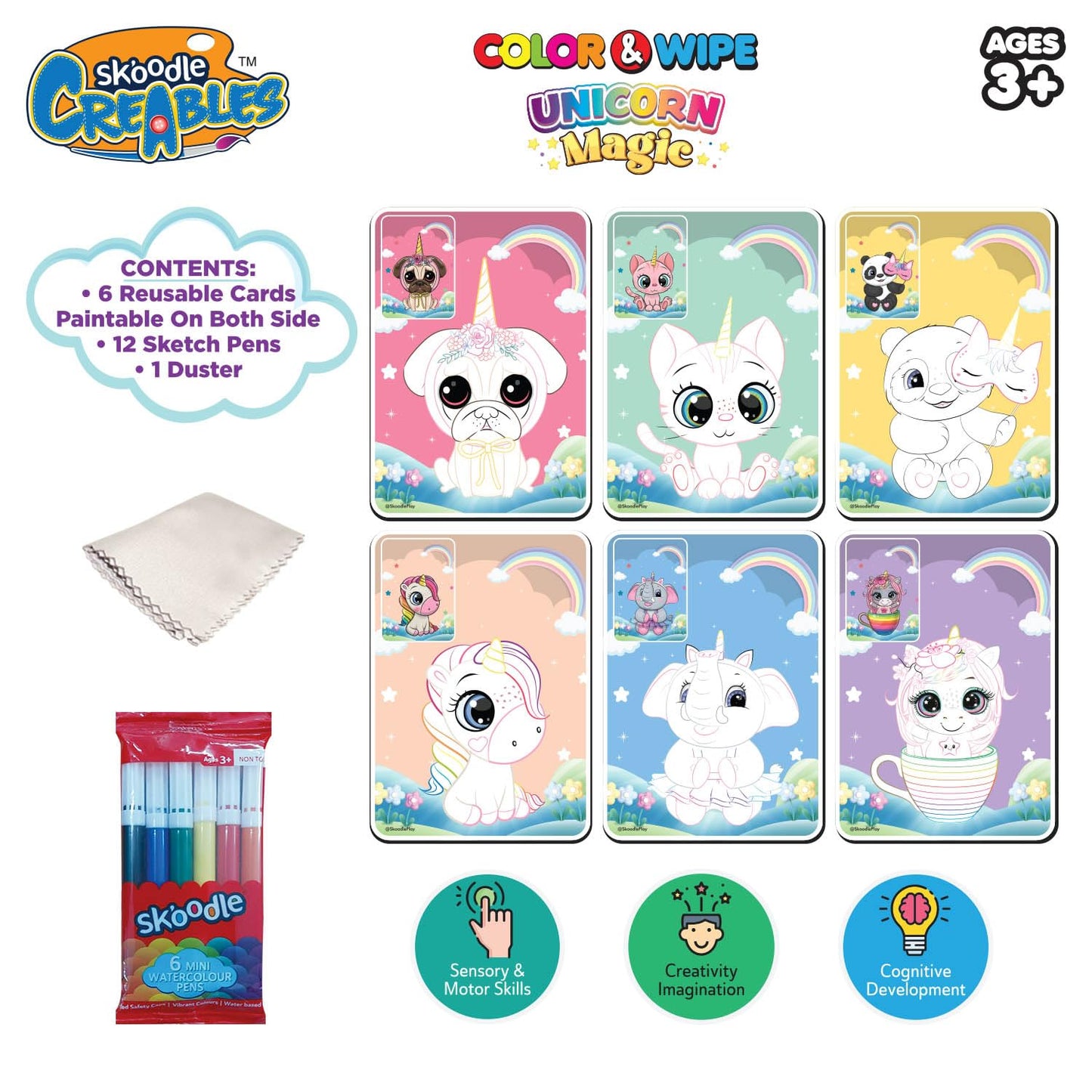 Skoodle Unicorn Colour & Wipe Set