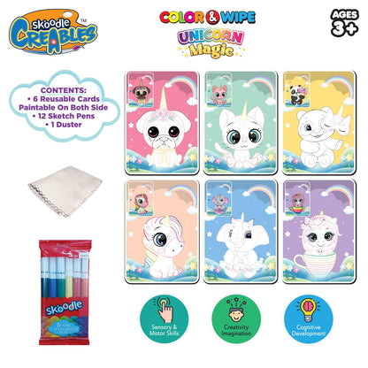 Skoodle Unicorn Colour & Wipe Set