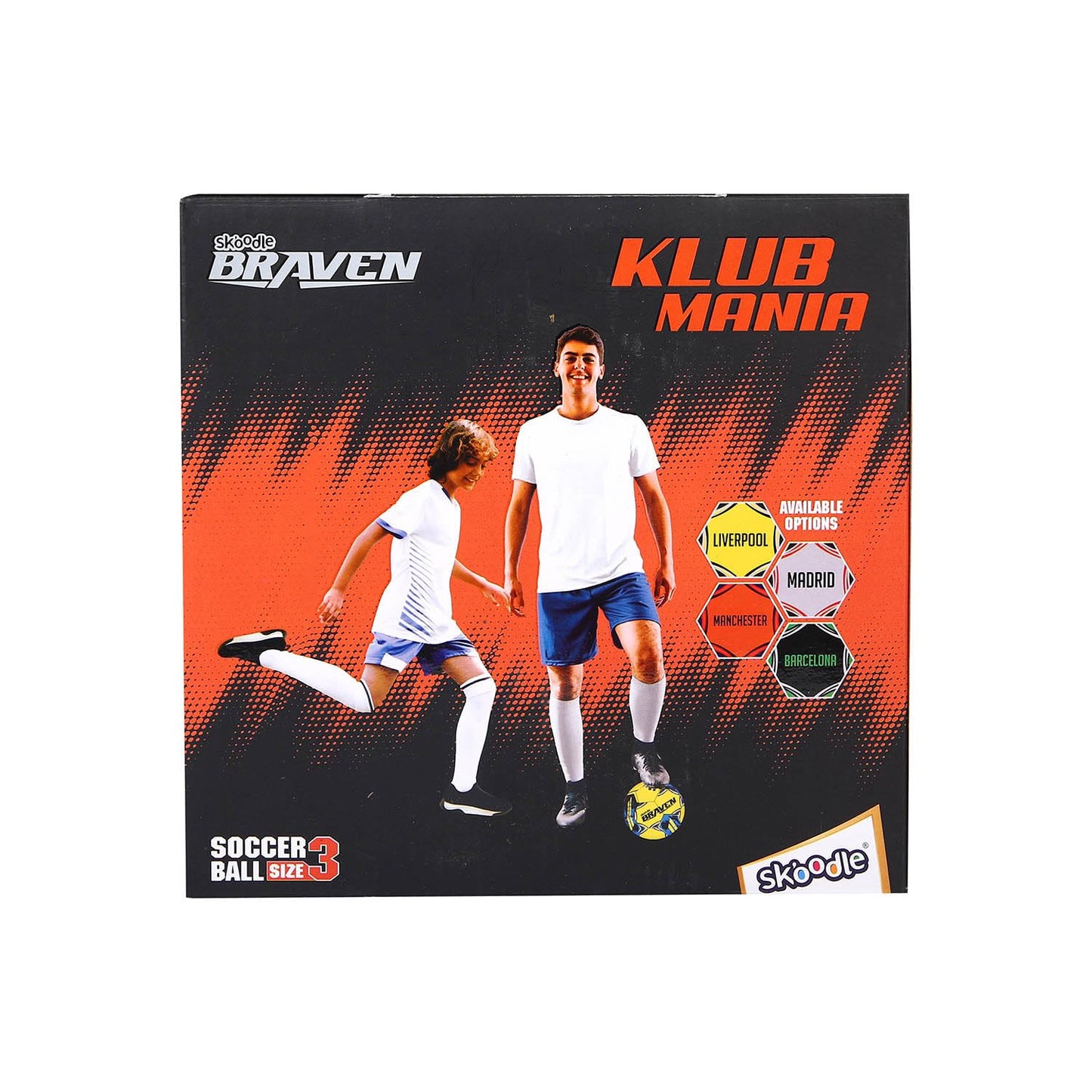 SKOODLE Braven Klub Mania Football Size 3 | Diamond Textured Football for Kids | Manchester, Liverpool, Barcelona & Madrid Editions