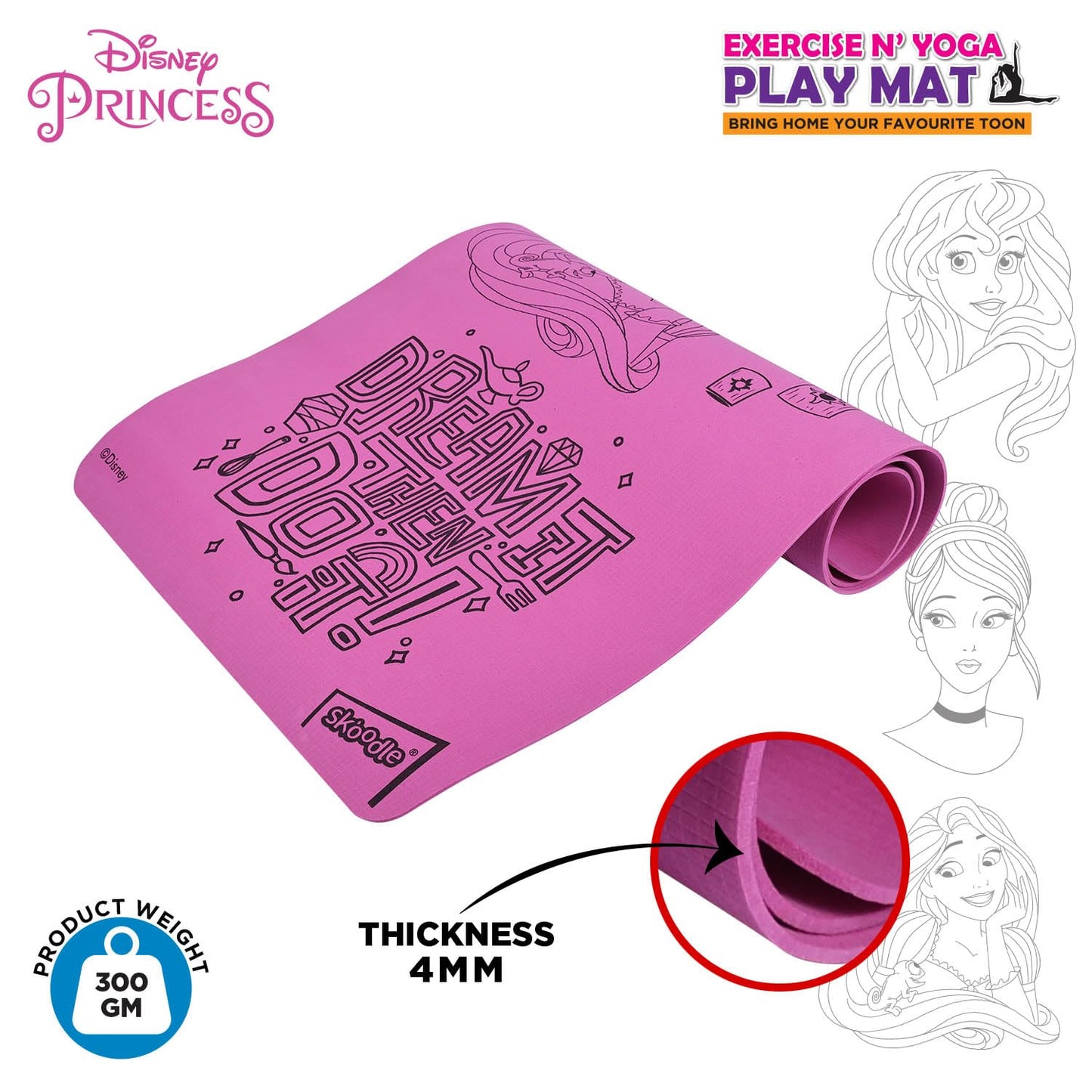 Disney Princess Yoga & Exercise Mat (22" X 58" X 0.4 Cm) - In 2 Assorted Colours
