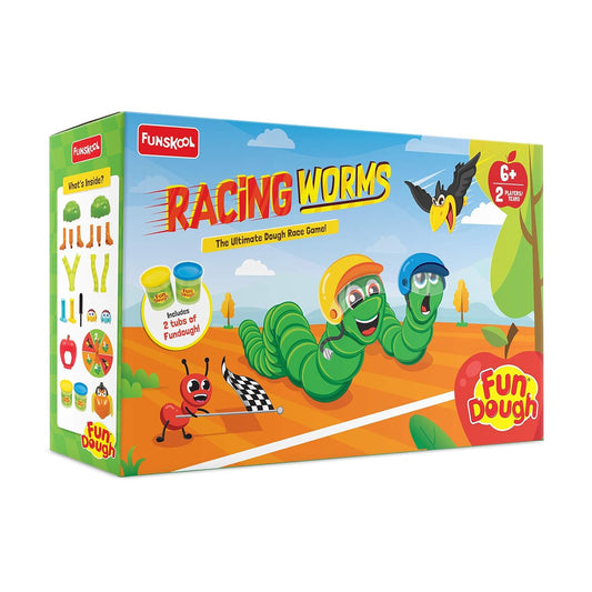 Funskool Fundough Racing Worms Play Dough Set for Kids | Extrude & Race Activity | Multicolour | Age 6+ Years