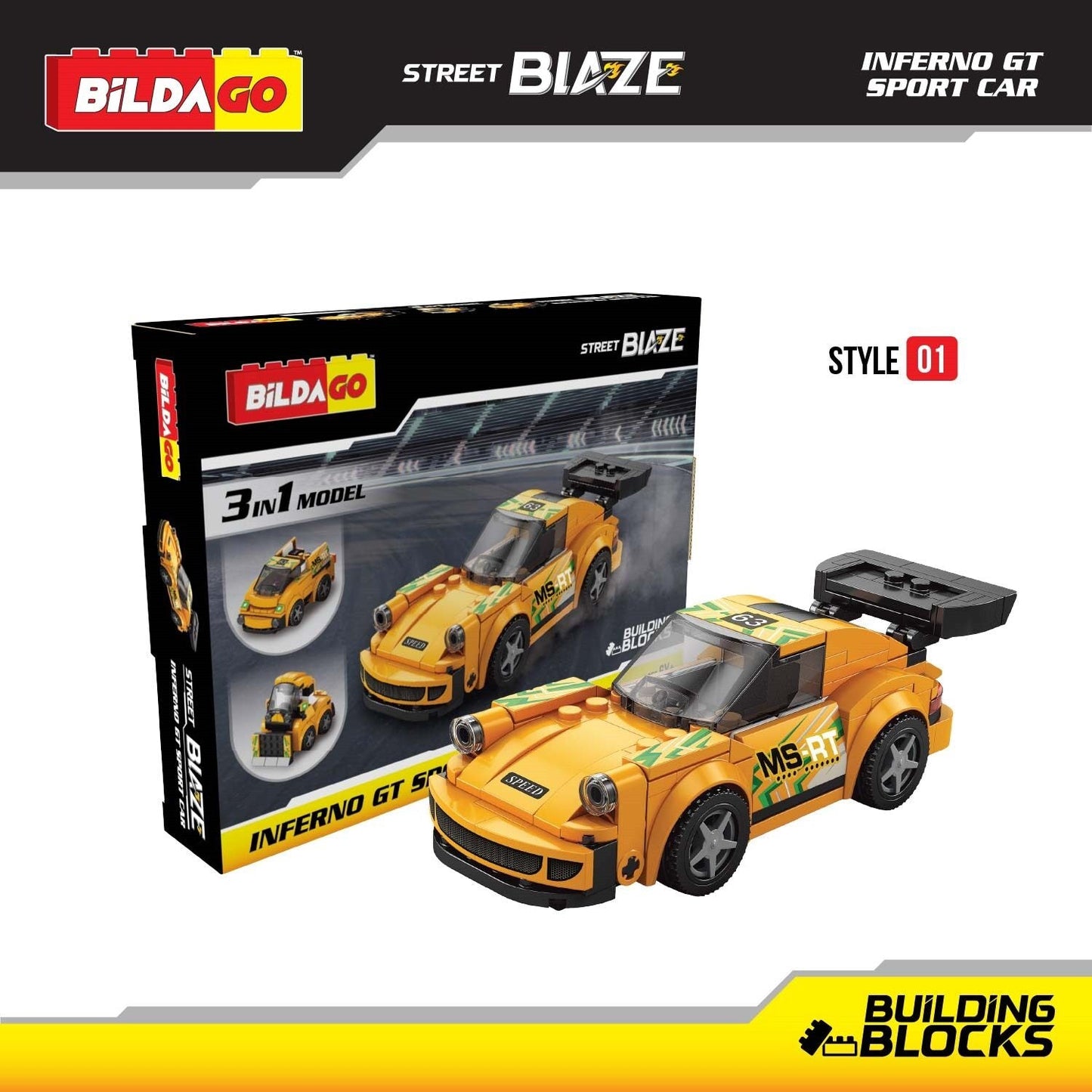 Bildago Street Blaze - Inferno GT Sports Car (SP13418), 3-in-1 Model (149 PCS)