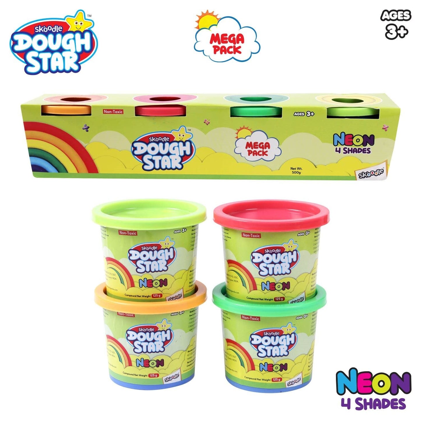 Skoodle Dough Star Mega 125 Gm - Pack Of Neon