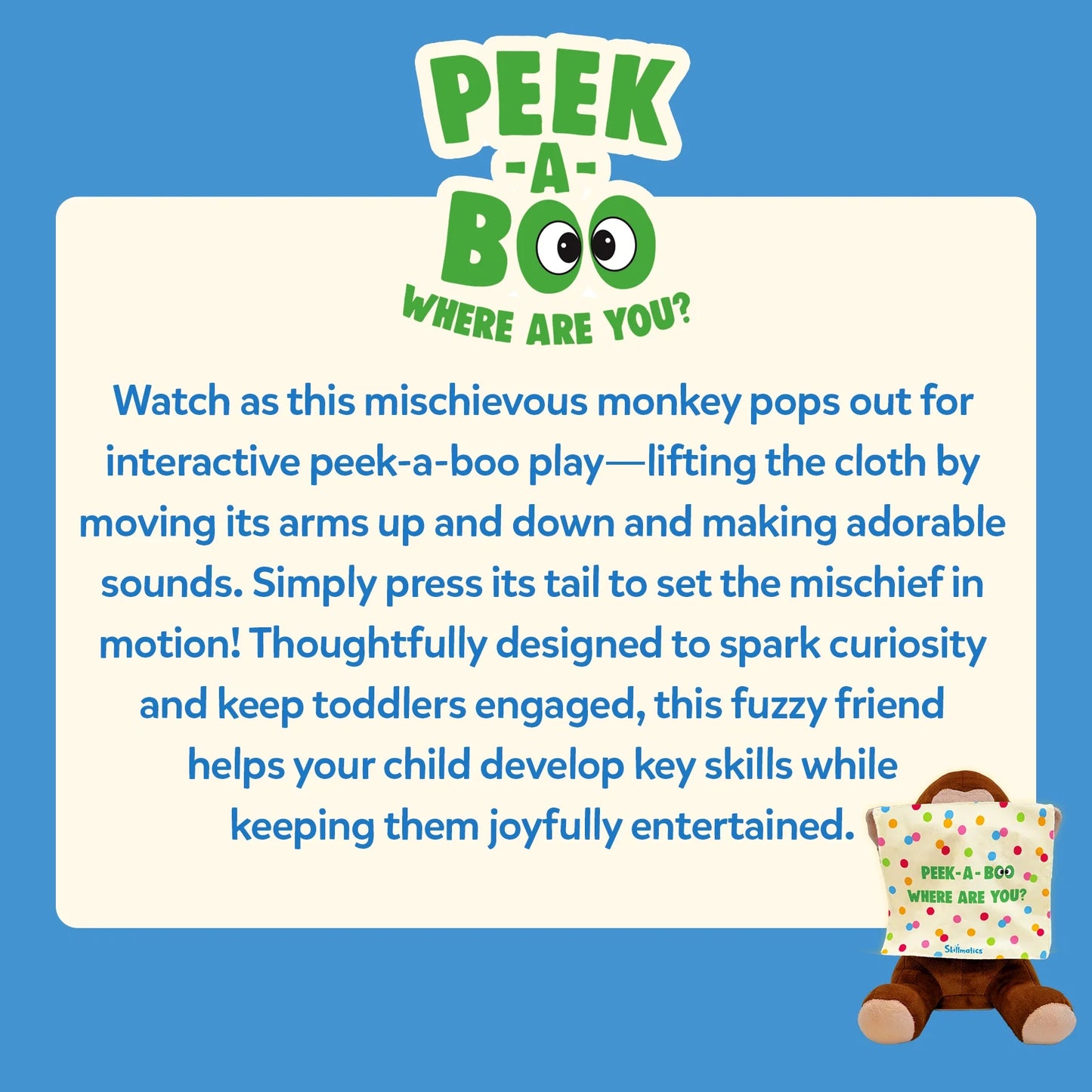 Peek-A-Boo Monkey Toy: Interactive Plush with Sound & Motion (Ages 12 months+)