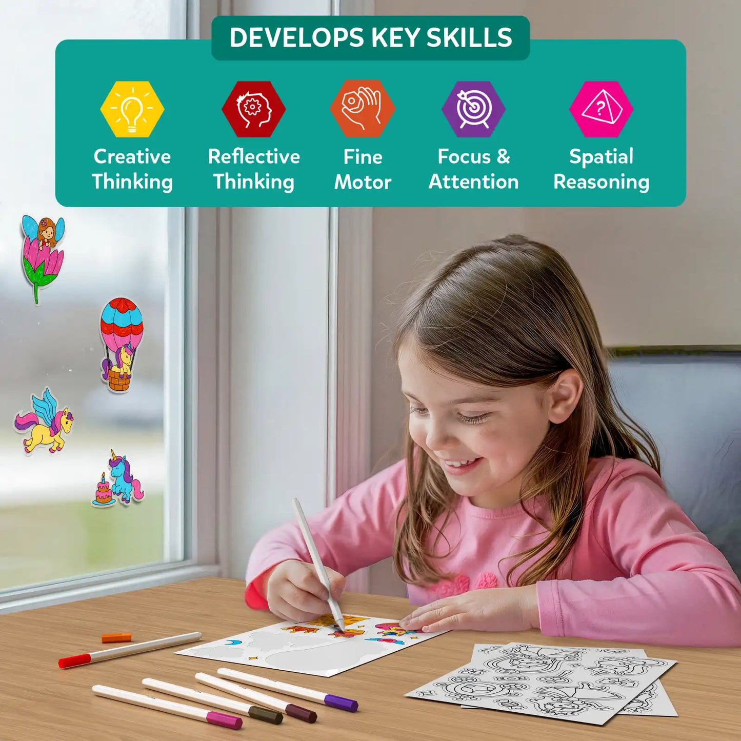 Color Clingz: Unicorns & Princesses | Mess-Free Reusable Static Stickers | Gifts for Girls Ages 3-7