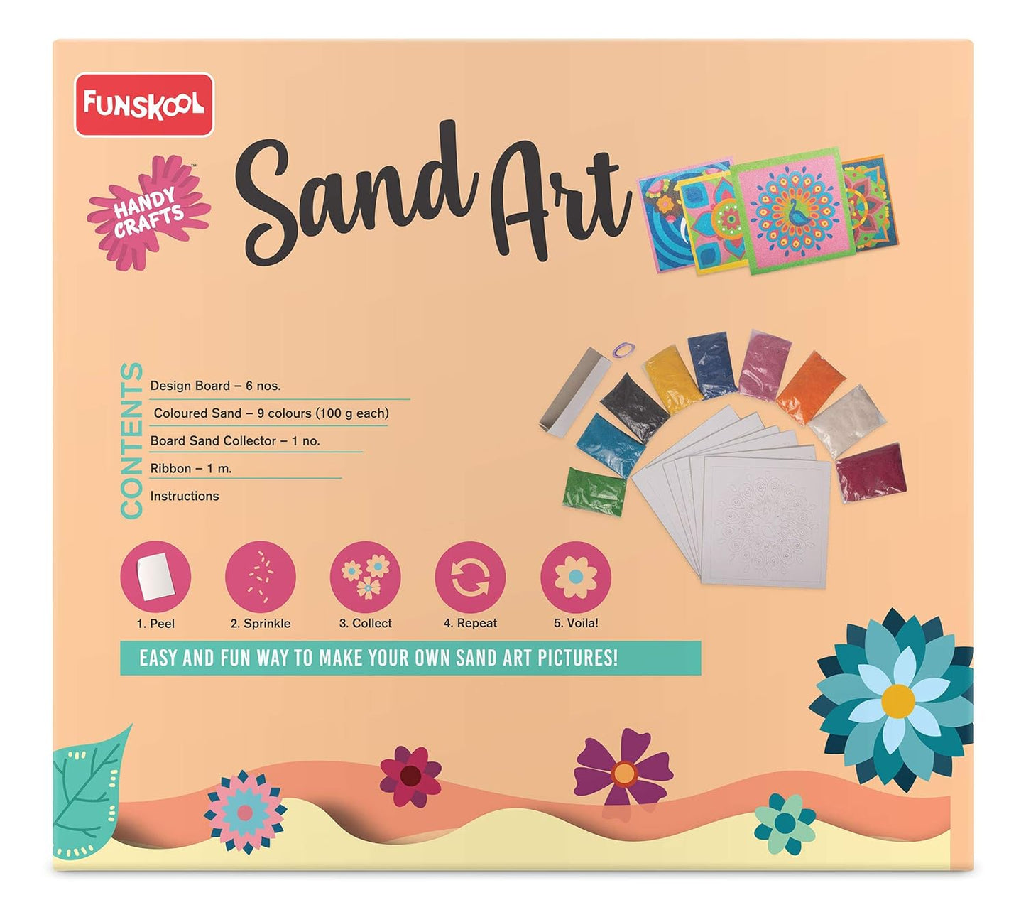 Funskool Handycrafts Sand Art Kit | 6 Creative Sand Art Designs | DIY Arts & Crafts Set for Kids | Age 5+ Years