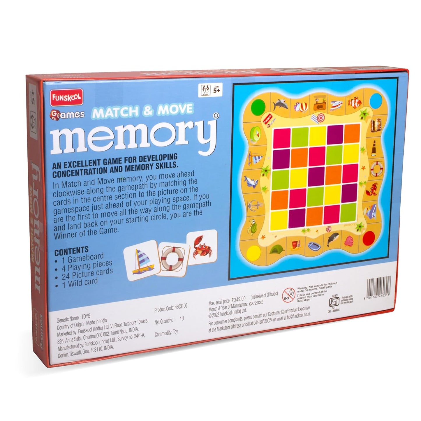 Funskool Match & Move Memory Strategy Board Game | Educational Family Card Game | 1–4 Players | Age 5+ Years