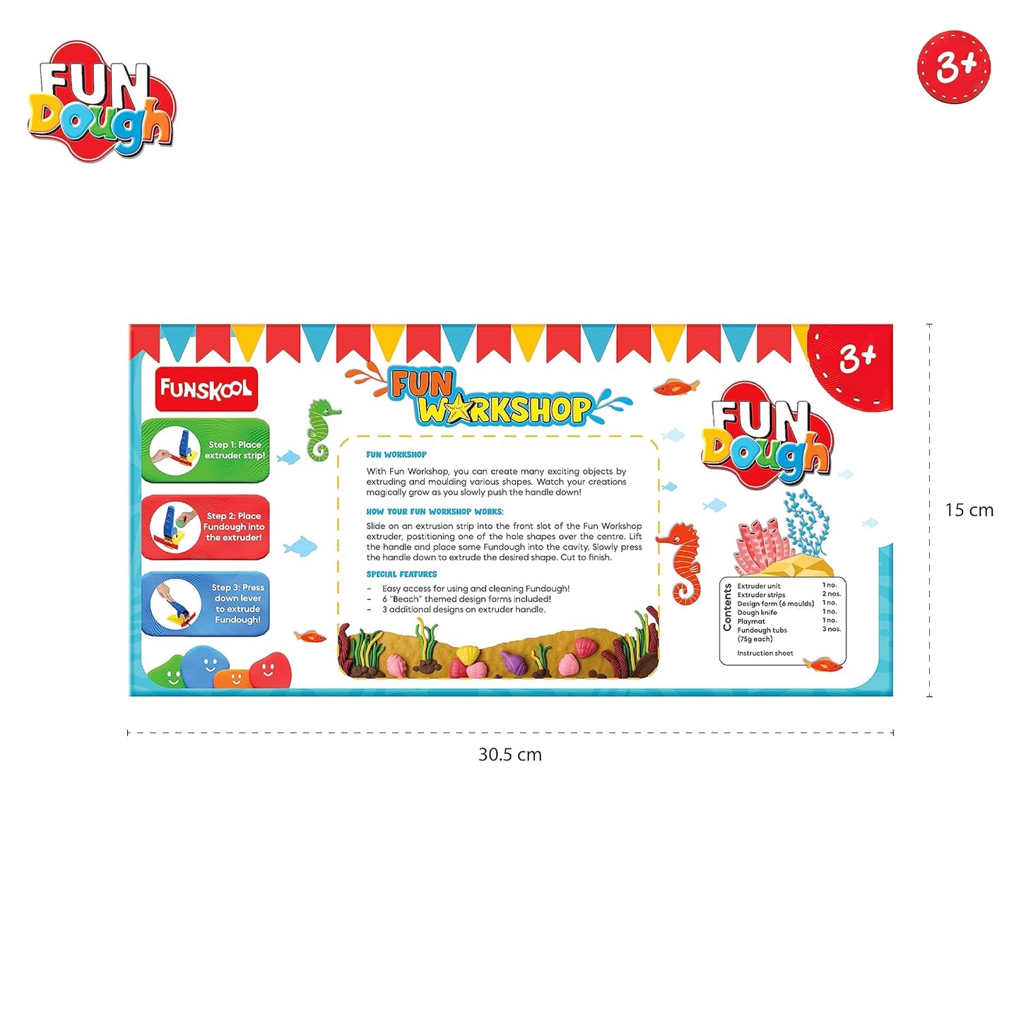 Funskool Fundough Bumper Dough Kit for Kids | 3 Colour Dough Tubs (75g Each) | Creative Play Set | Age 3+ Years
