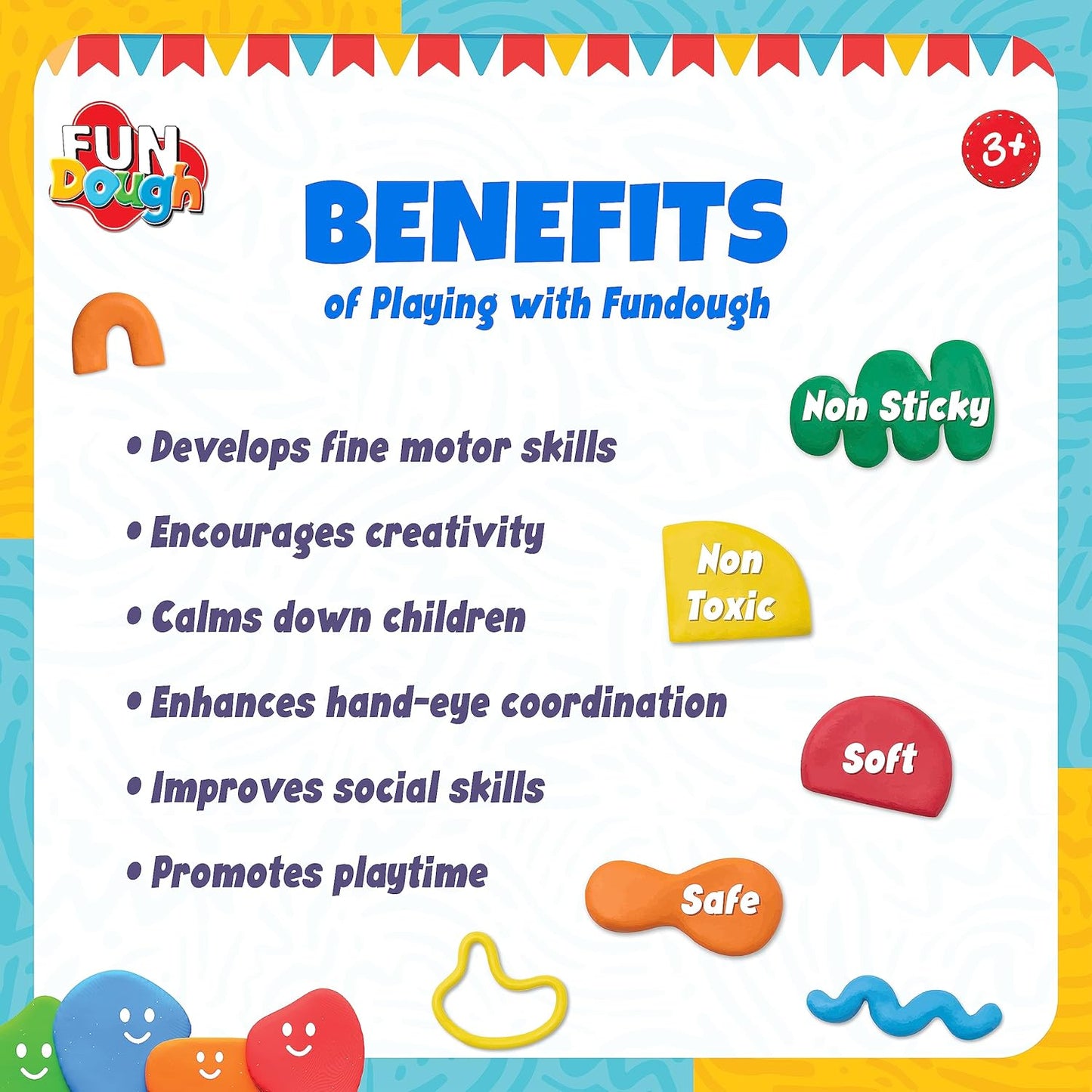 Funskool Fundough Bumper Dough Kit for Kids | 3 Colour Dough Tubs (75g Each) | Creative Play Set | Age 3+ Years