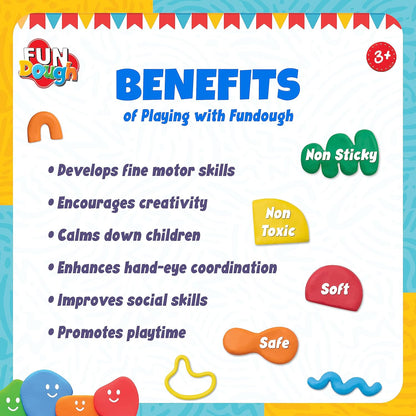 Funskool Fundough Bumper Dough Kit for Kids | 3 Colour Dough Tubs (75g Each) | Creative Play Set | Age 3+ Years